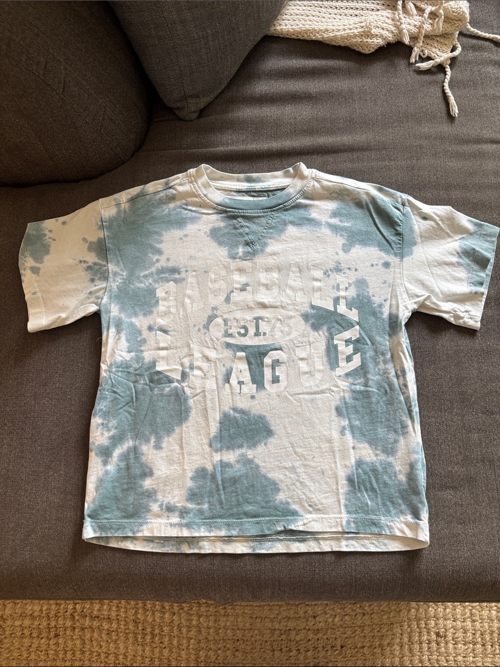 Zara kids 8/9 baseball league tee brand new blue white tie dye